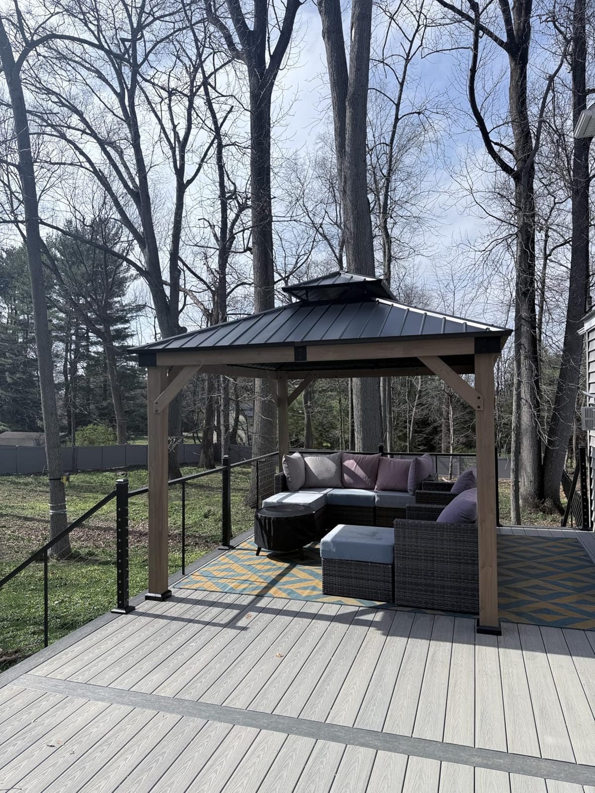 Aoxun 10' x 12' Patio Wood Gazebo Cedar Wood, Natural customer photo 2