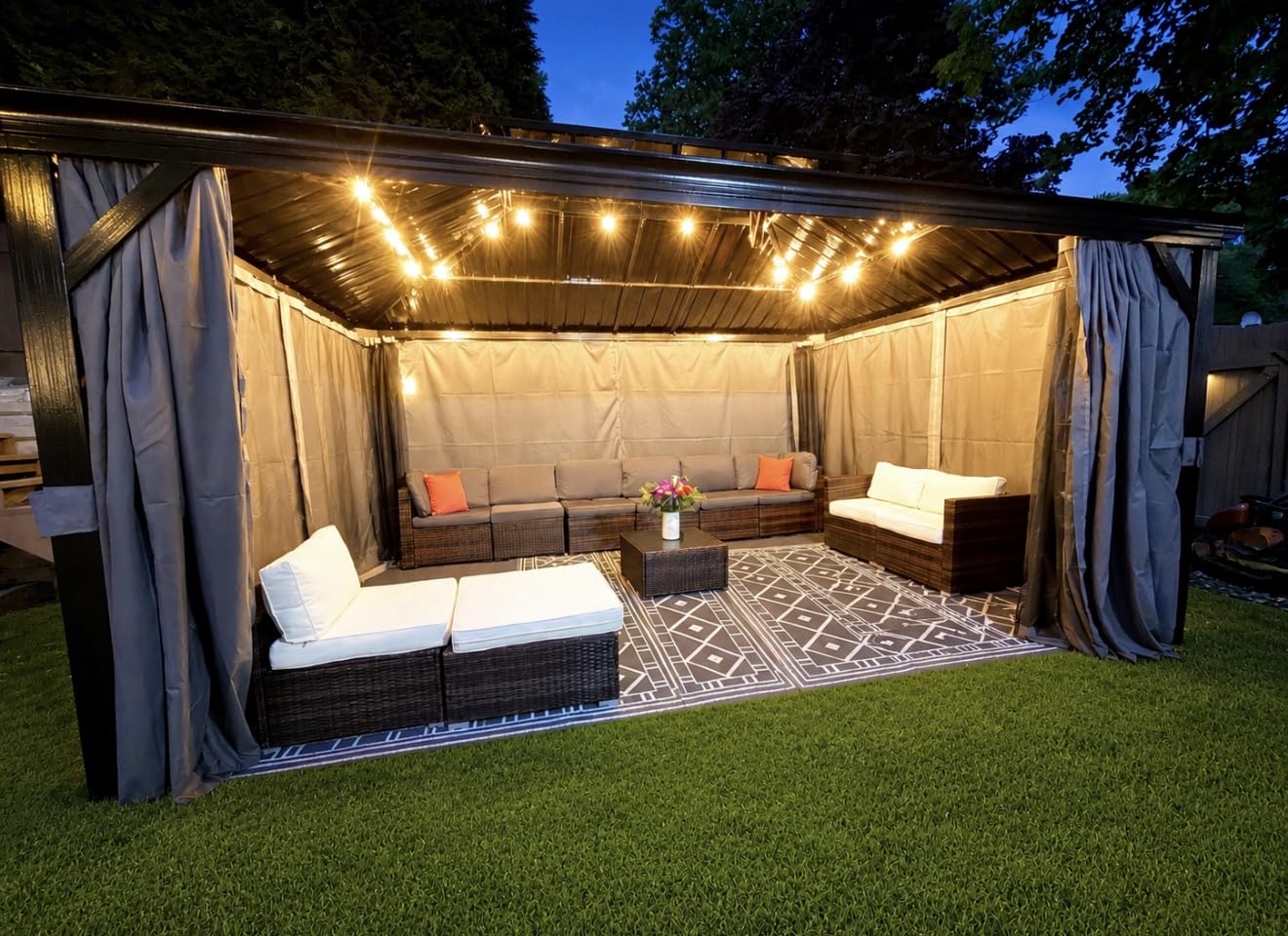 Aoxun 10' x 12' Hardtop Gazebo with Drainage System, Aluminum Outdoor Gazebo with Galvanized Steel Double Roof, Patio Permanent Metal Pavilion with Netting, for Garden, Deck, Pool, Wooden Finish customer photo 1