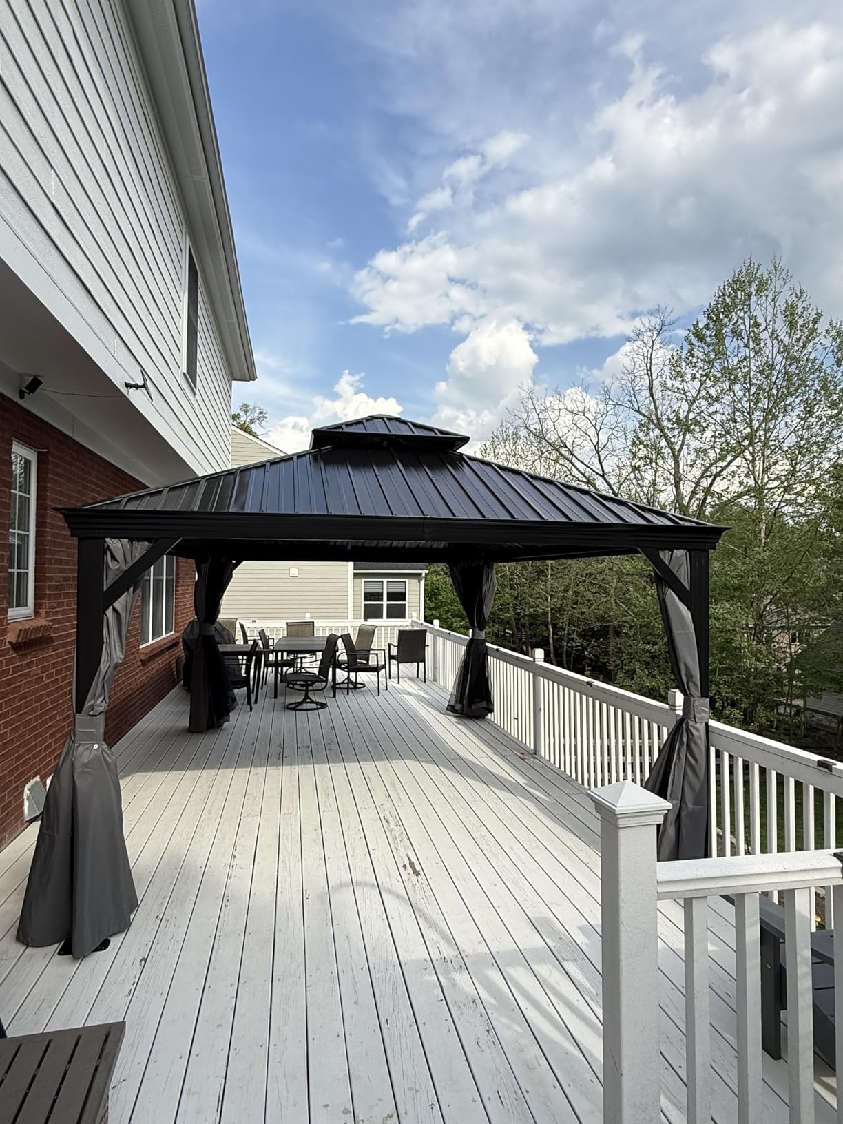 Aoxun 10' x 12' Hardtop Gazebo with Drainage System, Aluminum Outdoor Gazebo with Galvanized Steel Double Roof, Patio Permanent Metal Pavilion with Netting, for Garden, Deck, Pool, Wooden Finish customer photo 2