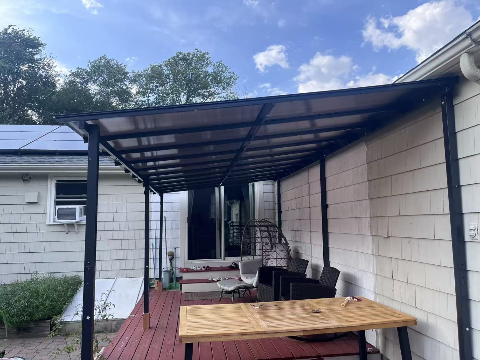10x8 FT Lean to Gazebo Pergola, Outdoor Wall Mounted Gazebos with Polycarbonate Roof, Large Hardtop Metal Heavy Duty Awnings, Patio Canopy for Backyard, Deck, Porch (Black) customer photo 1