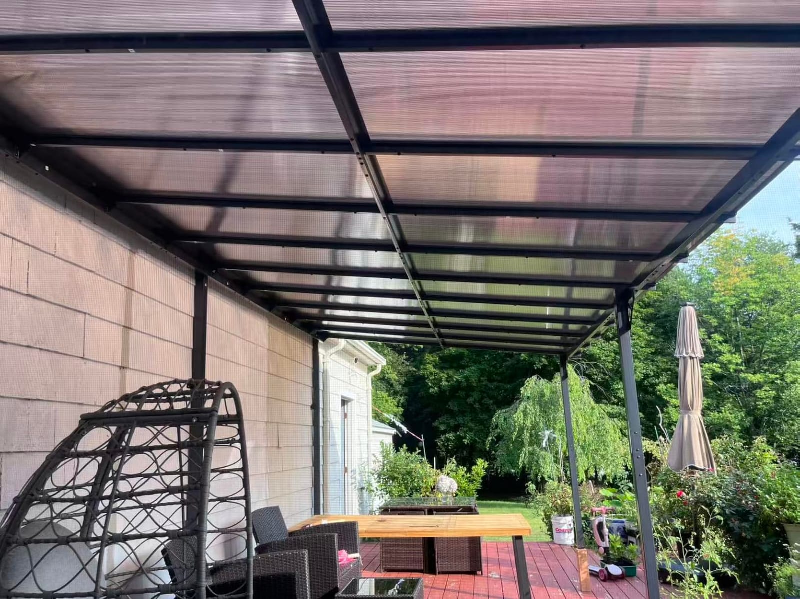 10x8 FT Lean to Gazebo Pergola, Outdoor Wall Mounted Gazebos with Polycarbonate Roof, Large Hardtop Metal Heavy Duty Awnings, Patio Canopy for Backyard, Deck, Porch (Black) customer photo 2